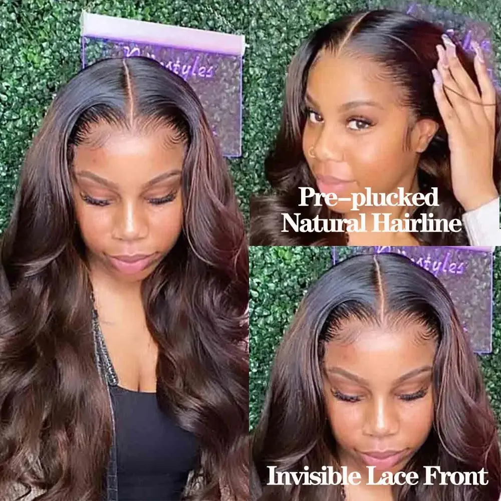 30inch Ombre Brown Loose Wave Wig 250% Density 13x4 Transparent Lace Frontal Glueless Wigs Pre Pluckeed Human Hair Ready To Wear