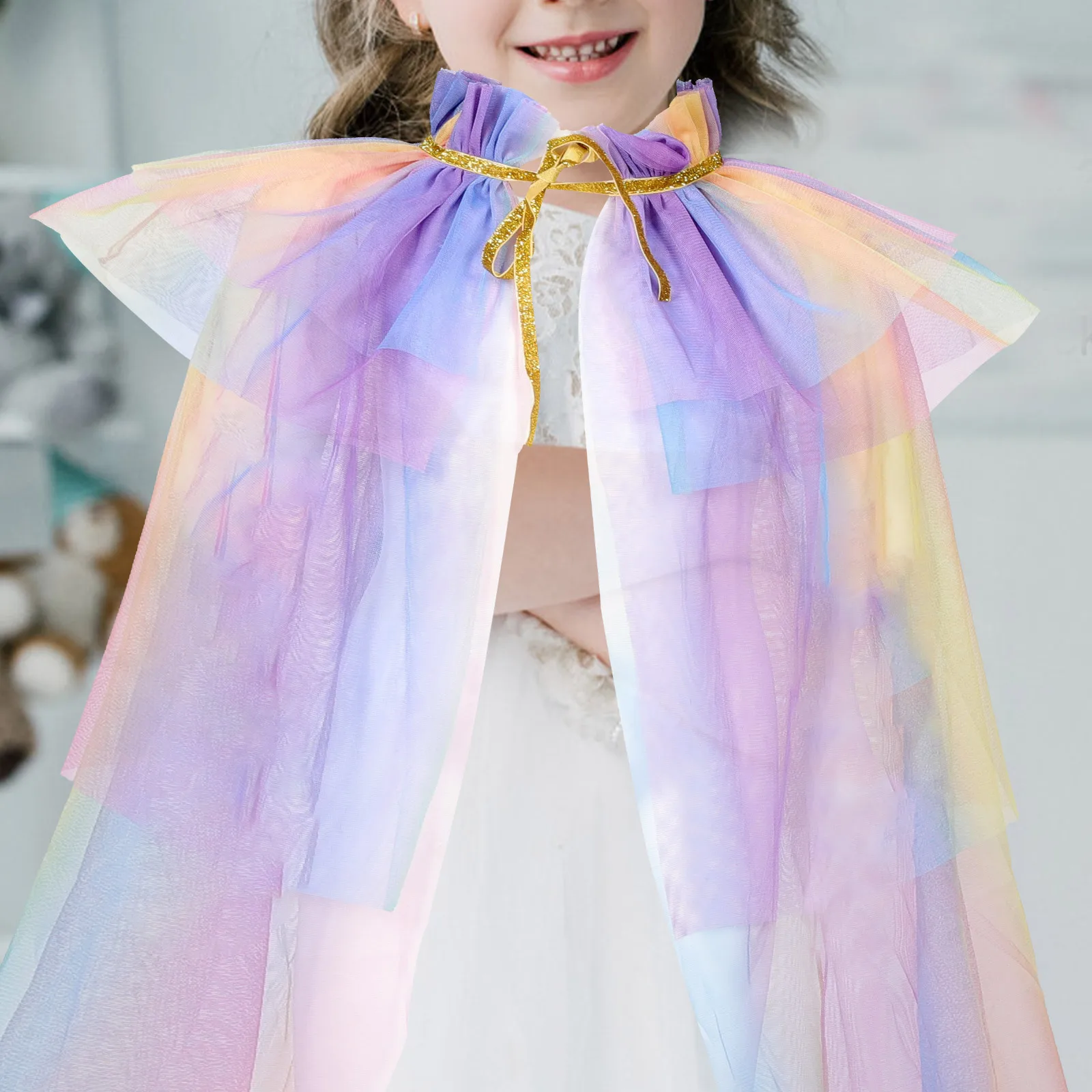 

Kids Tulle Cape Lightweight Breathable Cloak Soft Polyester Costume for Girls Dress Up Girls Cape Fancy Dress Up Costume,