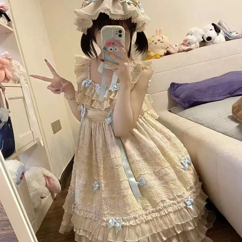 Women Lolita Long Dress Costume JSK Elegant Retro Japanese-style Dresses Uniform Skirt Cute Clothes Theme Party