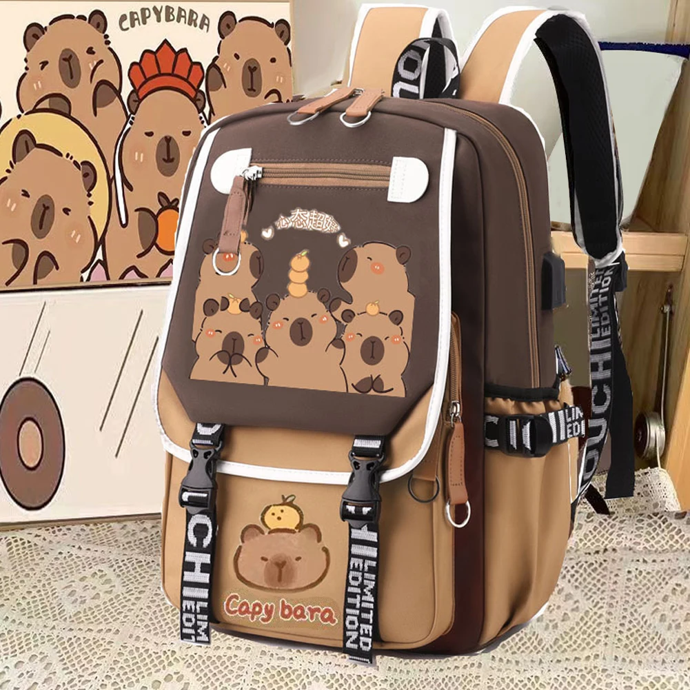 

Capybara Cute Backpack Multi-Layer Kawaii Schoolbag Adjustable Strap Adorable Lightweight Daypack Shopping Work Trip Backpack