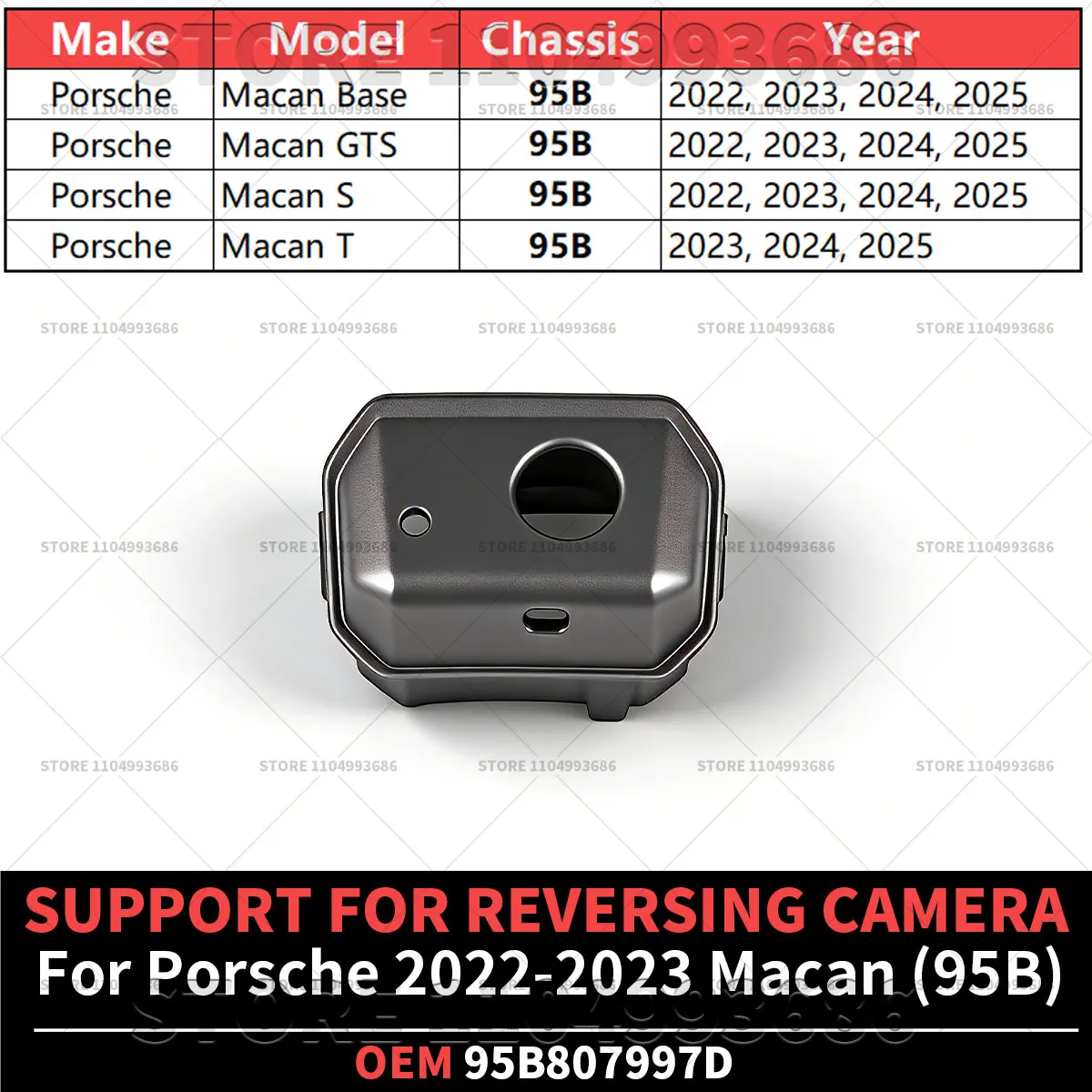 For Porsche 2022 2023 2024 2025 Macan (95B) Base S T GTS SUPPORT FOR REVERSING CAMERA OEM 95B807997D 95B807997DOK1