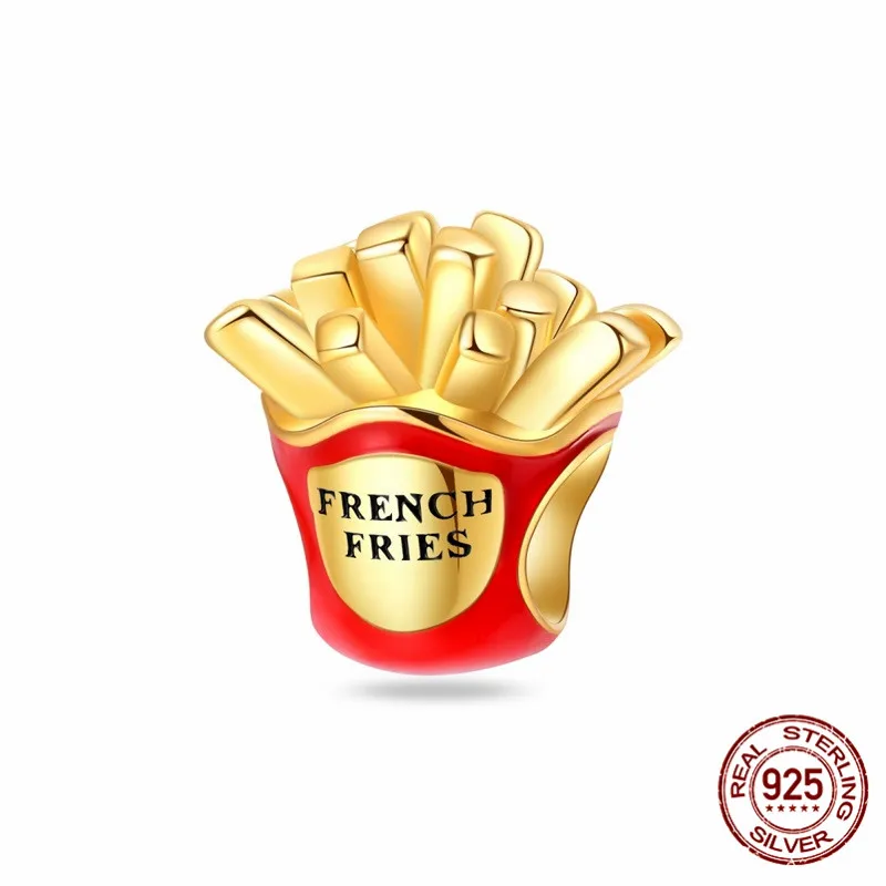 

925 sterling silver beaded fries pendant, suitable for DIY bracelets, women's jewelry gifts.