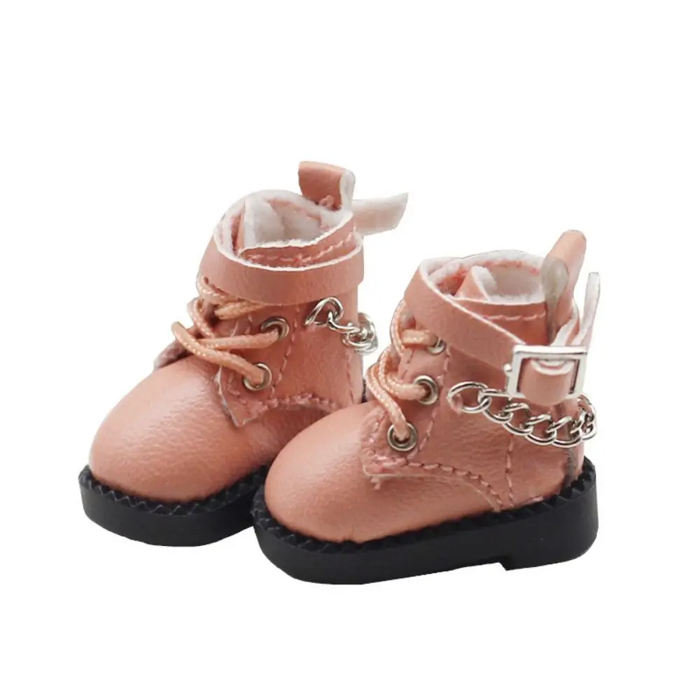 1 Pair Cute PU Leather OB11 Doll Shoes Chain Boots Mini Bjd Doll Chain Shoes Casual High-heeled 1/12 Bjd Doll Shoes Molly