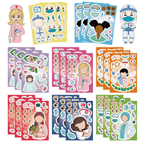 32Sheets Cartoon Professional Image Stickers Face Changing Parent Child Creative Puzzle Puzzle Fun Nurse Doctor Teacher Firefigh