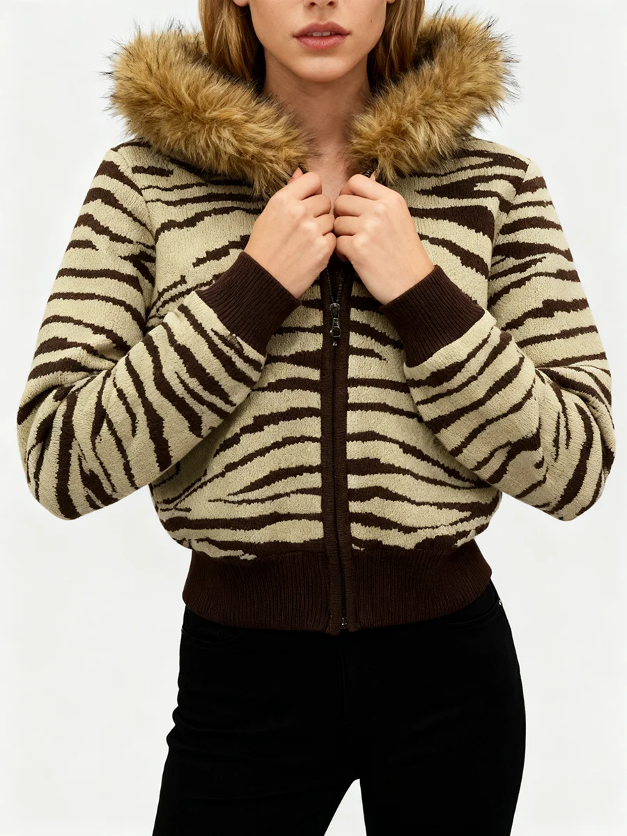 Twotwinstyle hit cor solta emendado listrado moda jaquetas para mulheres gola com capuz manga longa retalhos jaqueta de pele feminino novo