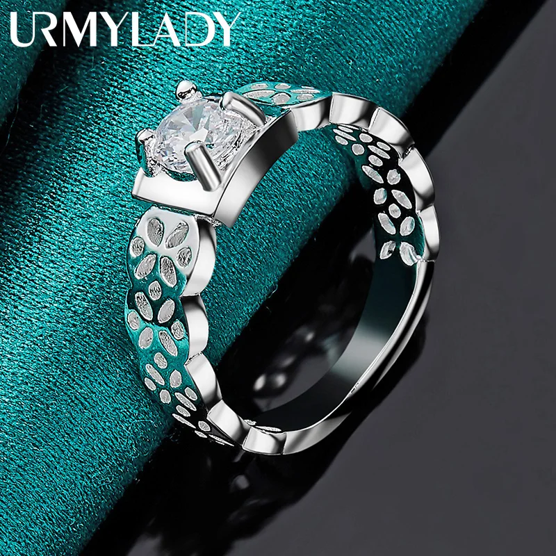 URMYLADY 925 Sterling Silver Square Zircon Hollow 6-10# Ring For Women Wedding Engagement Fashion Charm Jewelry