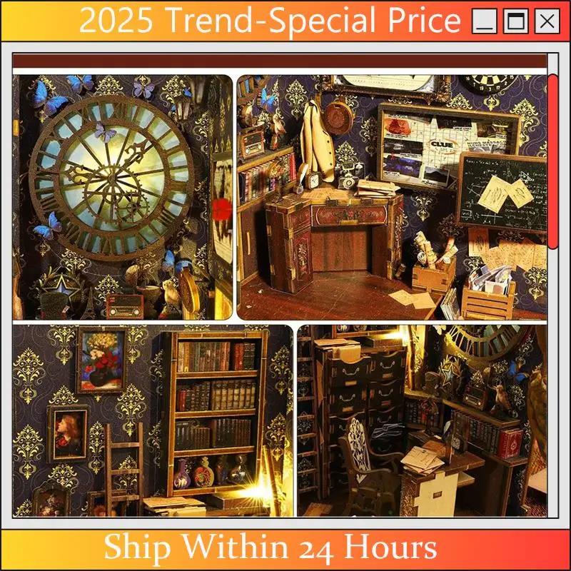 

A61Z Deals DIY Book Nook Kit, DIY Booknook Bookshelf Insert Decor Alley, 3D Wooden Puzzle Decorative For Kids/Adults