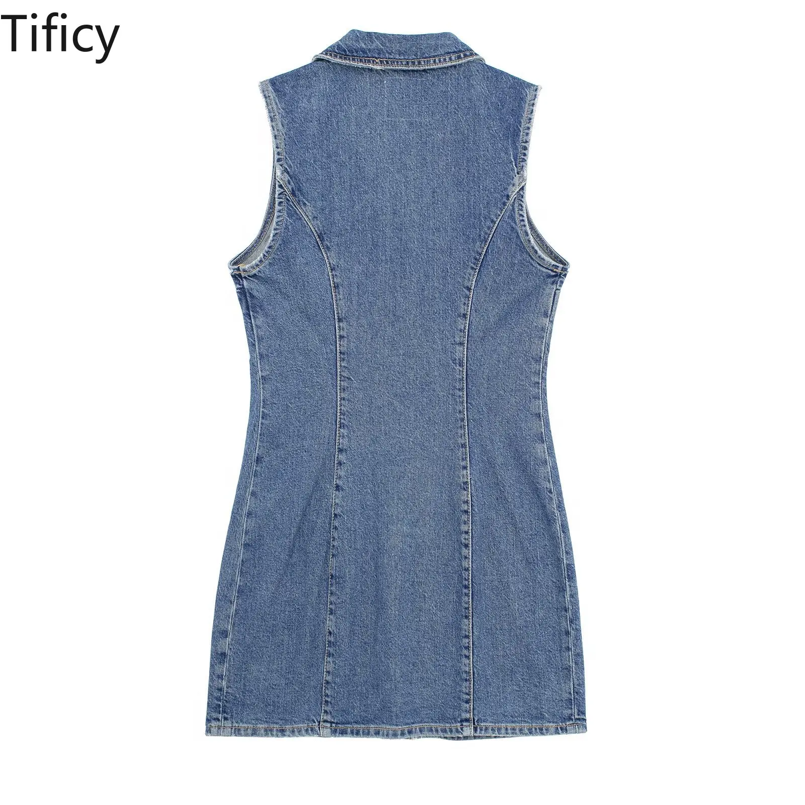 

TIFICY Sexy Jean Dress Women's French Fashion Lapel Slim Fit Denim Sleeveless Slim Streetwear Dress