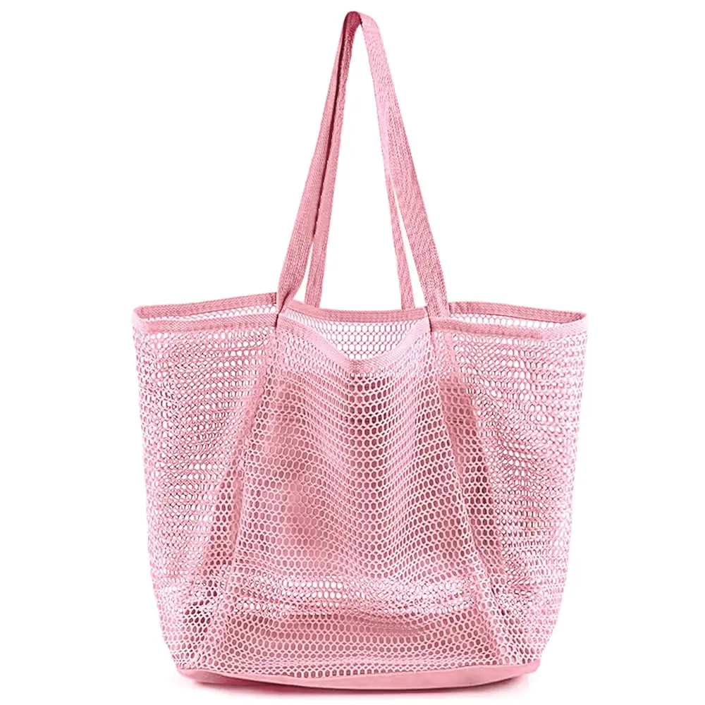 Beach Bags for Women, Summer Travel Mesh Tote Bag with Large Inner Pocket, Sandproof Woven Shoulder Handbag
