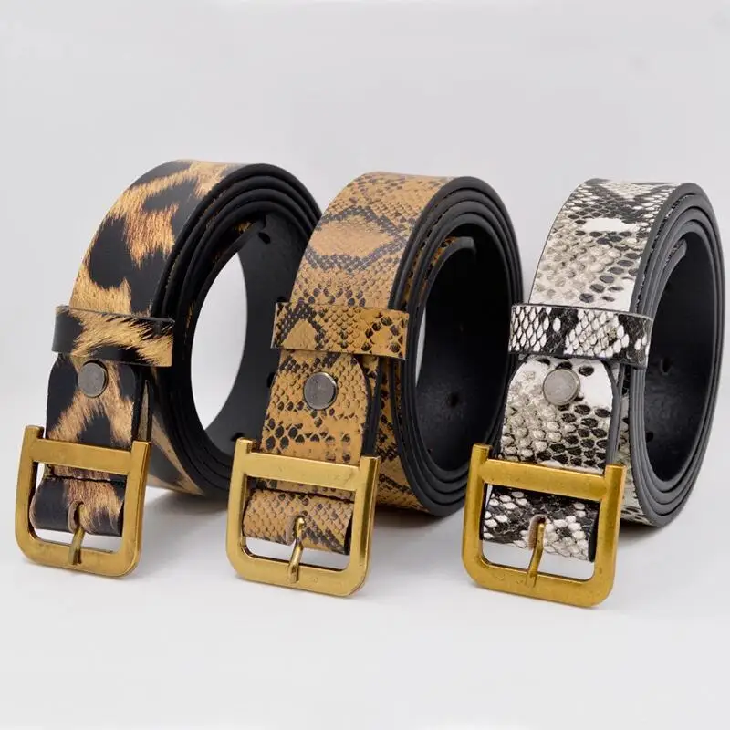 PU Leather Snake Zebra Leopard Pattern Belt Women Fashion Waist  Metal Buckle Girl Jeans Dress Wild Belts