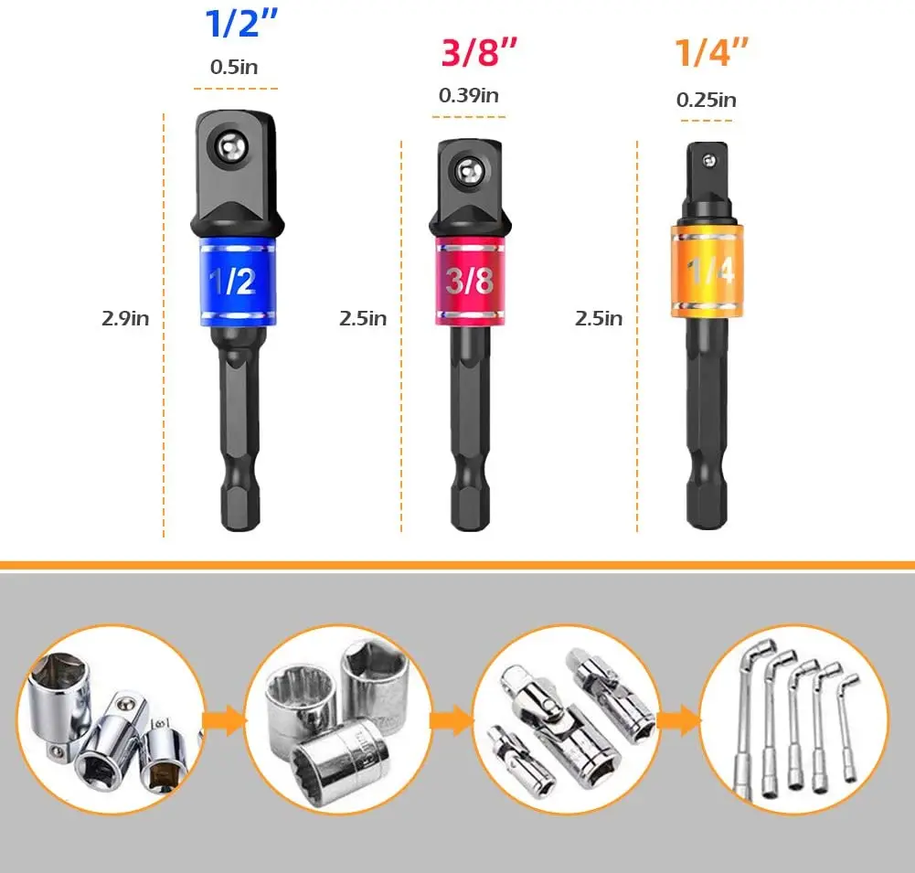 1/4 3/8 1/2 "Ổ Cắm Đa Năng Bộ Adapter, Linh Hoạt Bộ Mũi Khoan, 105 Độ Góc Khoan Nối Dài, Vít Bộ