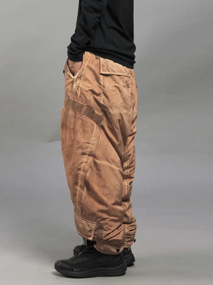 WasteLand Multi-Pocket Tie-Dyed Loose Straight Down Jacket Winter Warm Ski Men's Down Pants Designer Dyed Trousers Safari Style