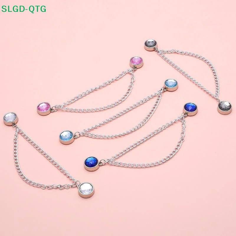 NEW 2 PCS Rhinestone Magnetic Waist Cinch Clips With Adjustable Chain For Tightening Oversized Tops
