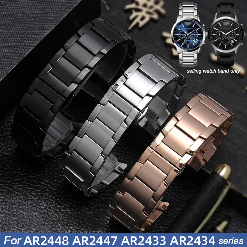 For Armani AR2448 2447 2432 2433 2458 2434 2453 Solid Stainless Steel Watchband 22mm Fashion Trend Strap Accessories Black strap