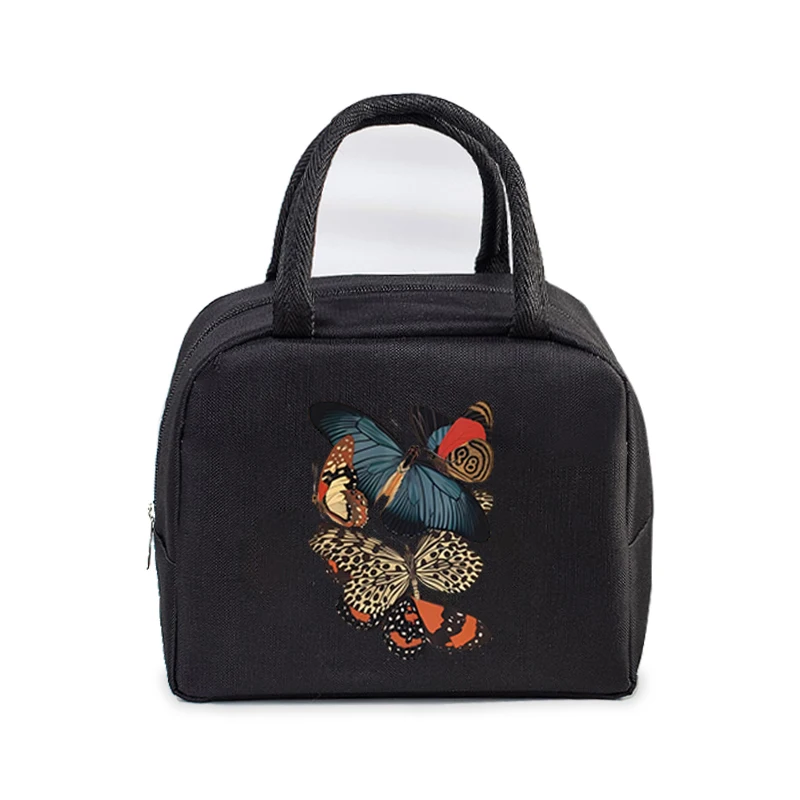 Vintage Butterfly Lunch Bag Student Office Women Men Bento Pouch Aesthetics Butterfly Insulation Portable Picnic Food Lunch Bags