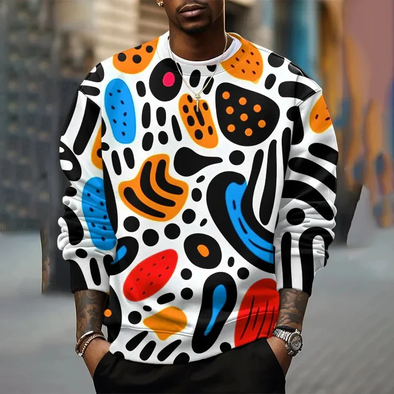 

Black Retro Streetwear Sweatshirt For Men's Clothing Art Graphic Pullover Top Harajuku Trend Classic Plaid Striped Men Hoodie