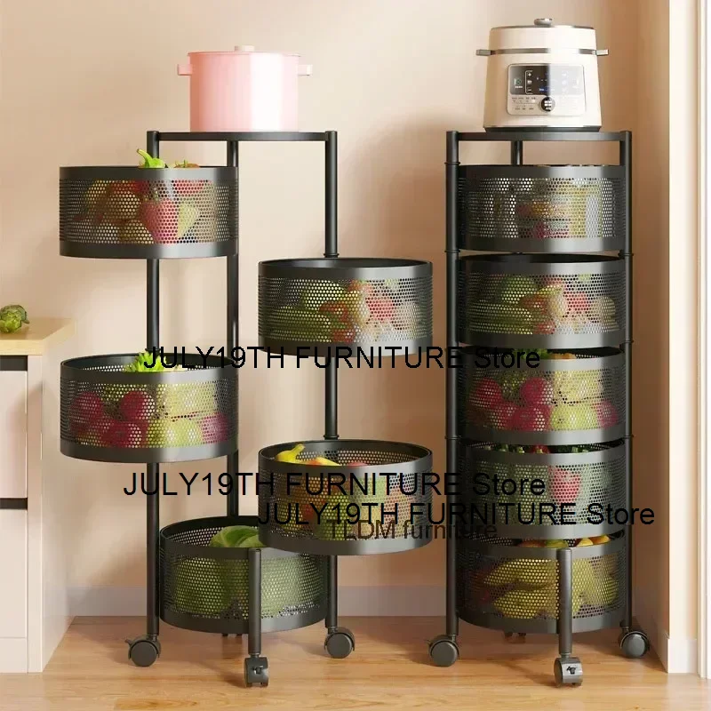 

Portable Rotating Kitchen Trolleys Home Auxiliary Cart with Wheels Multi-functional Fruit Vegetable Kitchen Storage Trolley Cart