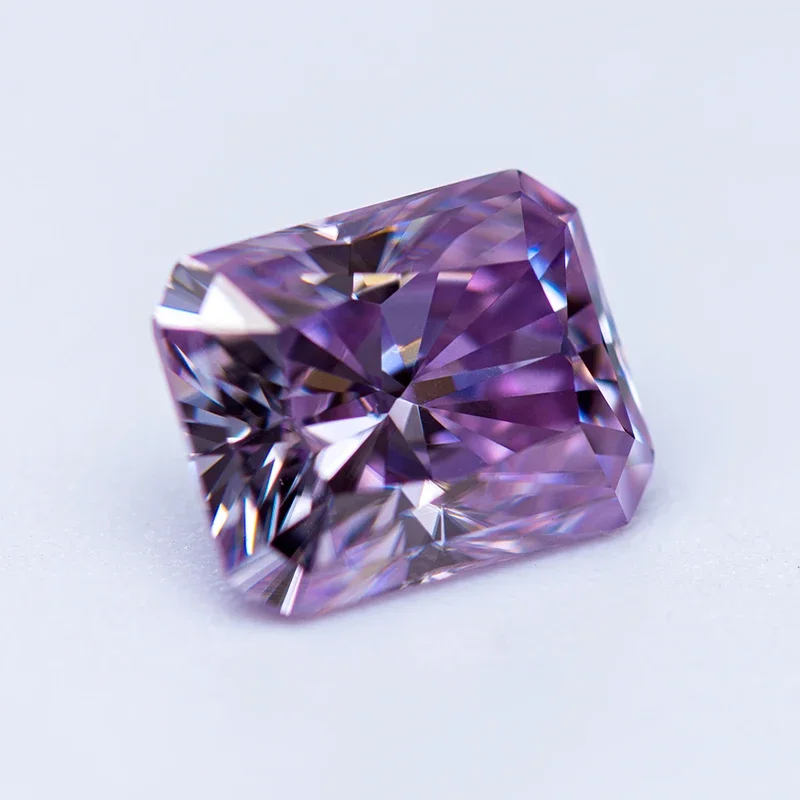 Moissanite Stone Radiant Cut Light Purple Color GRA Authentication Lab Grown Diamond DIY Ring Necklace Earrings Main Materials