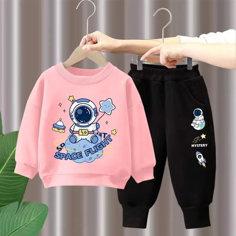 Autumn Children Boy Clothes Set Kid Girls Astronaut Printed Sweatshirts Pullover Top And Pants 2pcs Suit Long Sleeve Tracksuits