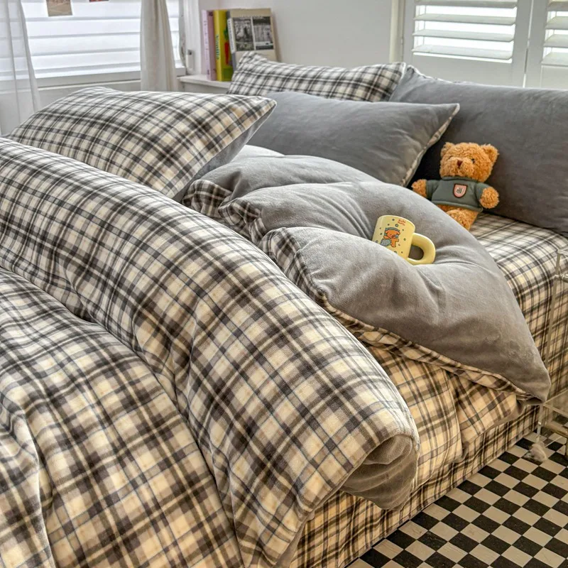 Winter milk fleece bed four-piece set thickened coral fleece bed sheet quilt cover three-piece bedding
