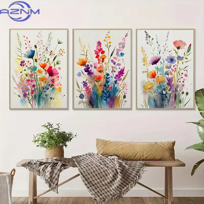 Modern Wildflowers Watercolour Poster Flower Set Print Decorative Canvas Painting Bedroom Living Room Frameless Wall Art