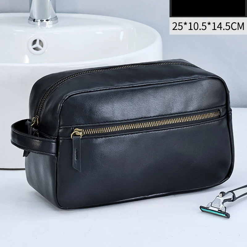 Men Business Travel Wash Toiletry Bag Waterproof PU Leather Bathroom Shaving Tools Organizer Bag Makeup Pouch Women Cosmetic Bag