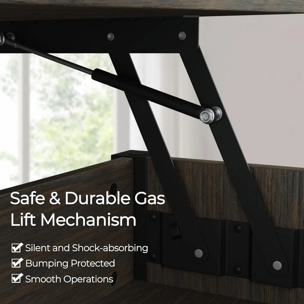 Retro 41-inch Lift Top Coffee Table with Storage and Hidden Compartment, Vintage-Style Coffee Center Table with Lift Mechanism