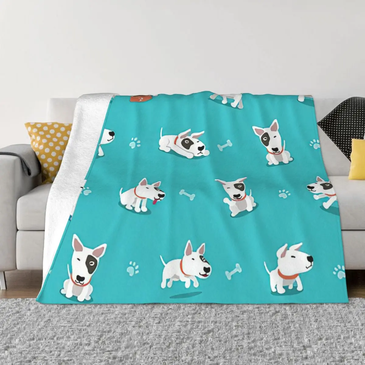 Bull Terrier Puppy Blanket Cover Flannel Cute Cartoon Ultra-Soft Throw Blankets for Bedroom Sofa Bedroom Quilt