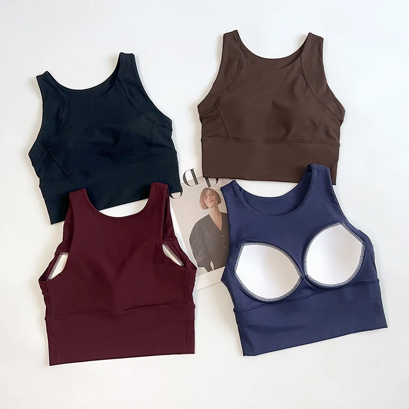 

Women High Strength Earthquake Shockproof Sports Bra Fixed Cups Yoga Crop Top Fiess Push Up Outdoor Run Gym Workout Bralett