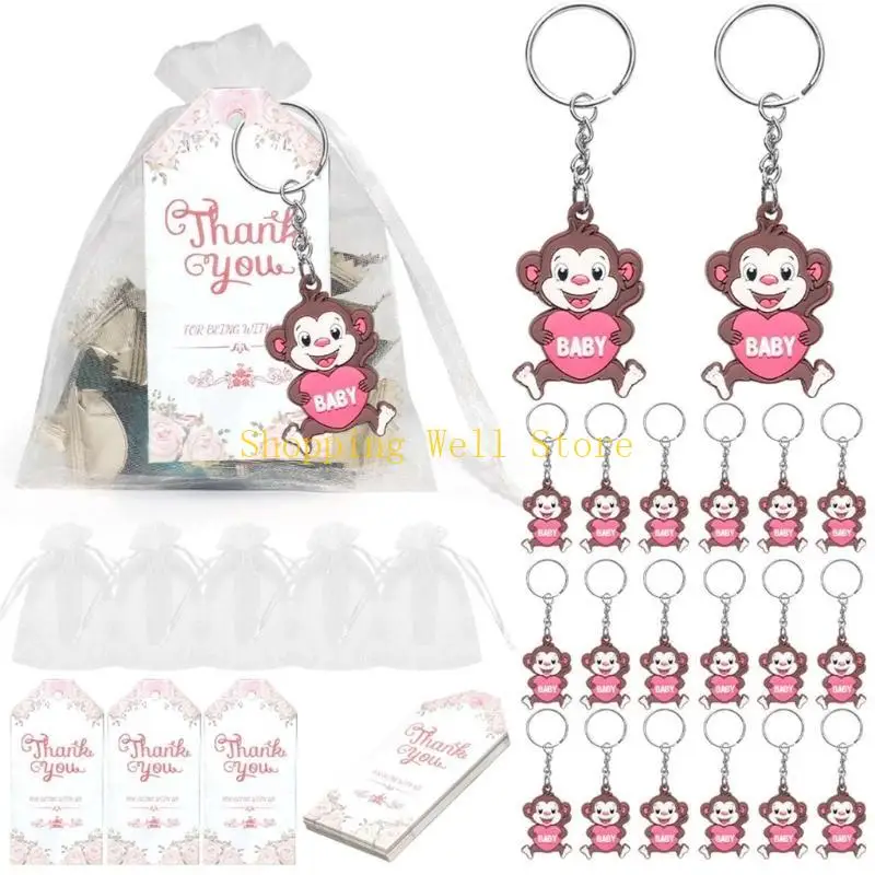 KX4B 30 Set Baby Shower Return Favoule, y compris le porte-clés Organzas les cartes remerciement des cartes invités