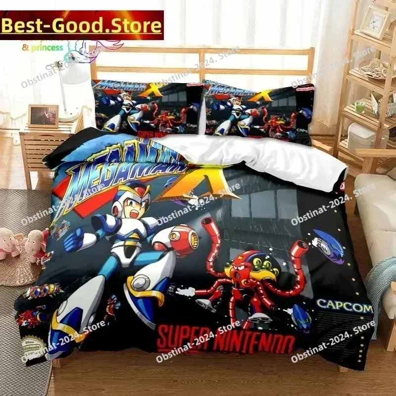 Game Gamer Megaman X Bedding Set Single Twin Full Queen King Size Bed Set Adult Kid Bedroom Bedding Gift