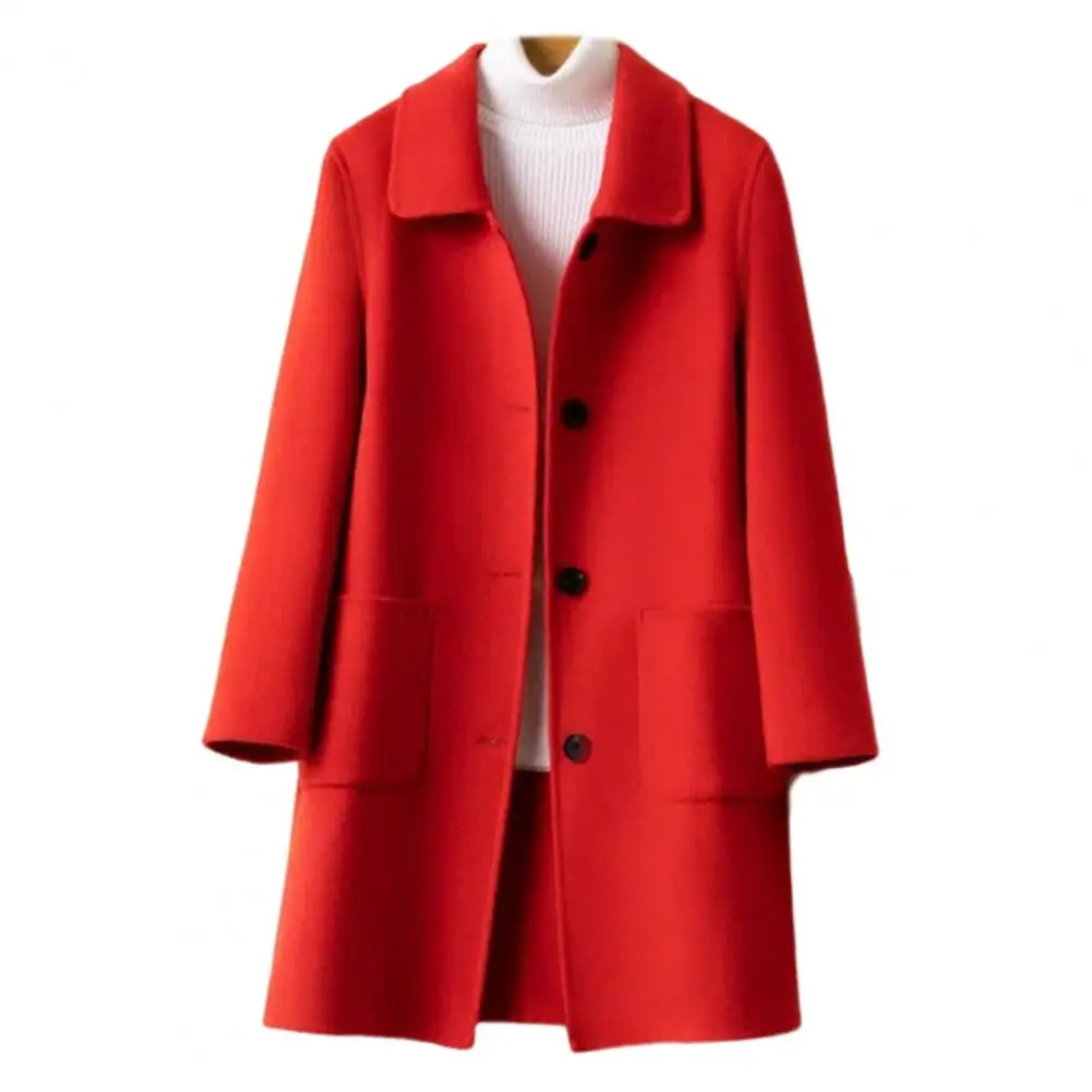 Winter Mid Length Woolen Jacket Turn-down Collar Turn-down Collar Single-breasted Women Woolen Coat Thick Winter Overcoat