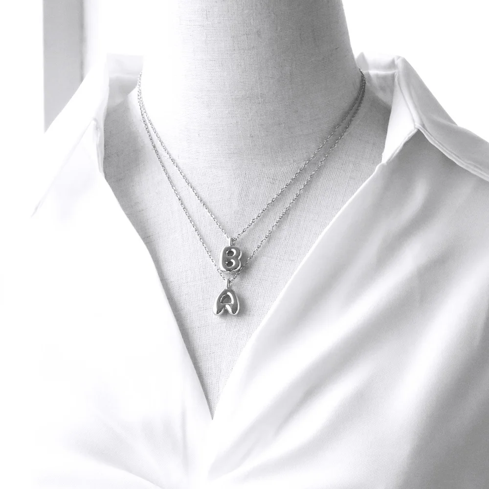 FLOLA Polished Gold Silver Color 26 Letters Initial Necklaces for Women Bubble Letter Necklaces Name Jewelry nkep13