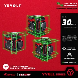 Yetolt YVGLL4XS Series Green Laser Level 3/4-Plane 12/16-Line autolivellante 360 3D/4D utensili elettrici orizzontali e verticali 3.6V 3Ah