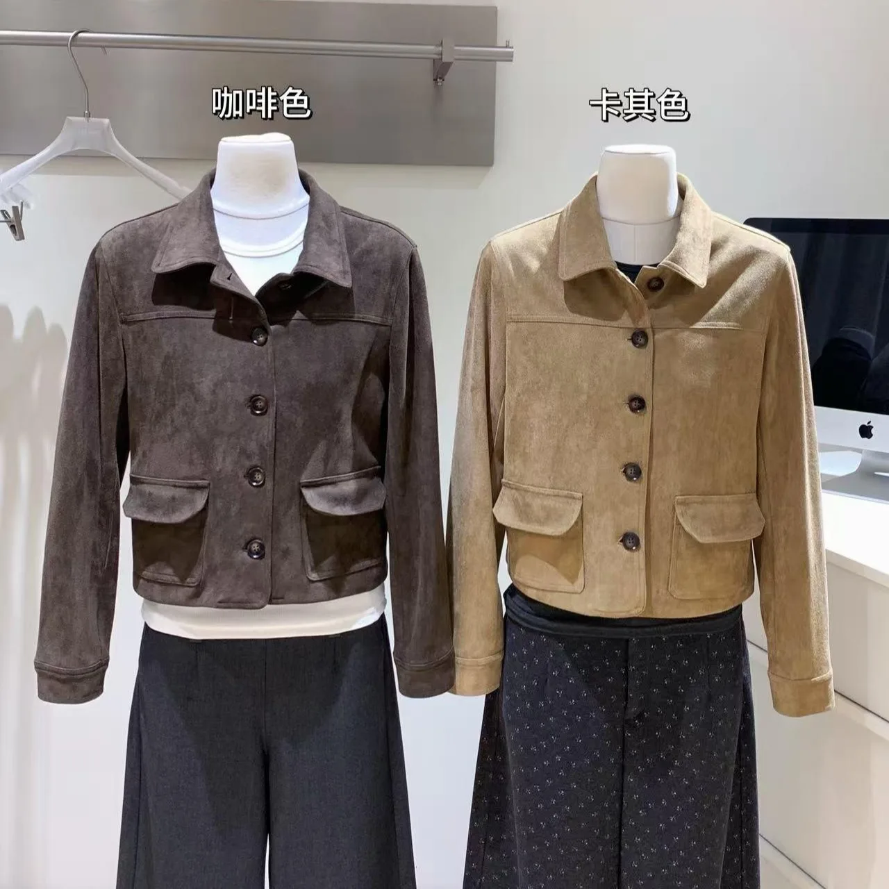 

Women's Autumn Winter Chic Long Sleeve Turn Down Collar Short Jacket Lady Streetwear Single Breasted Pockets Slim Outwear