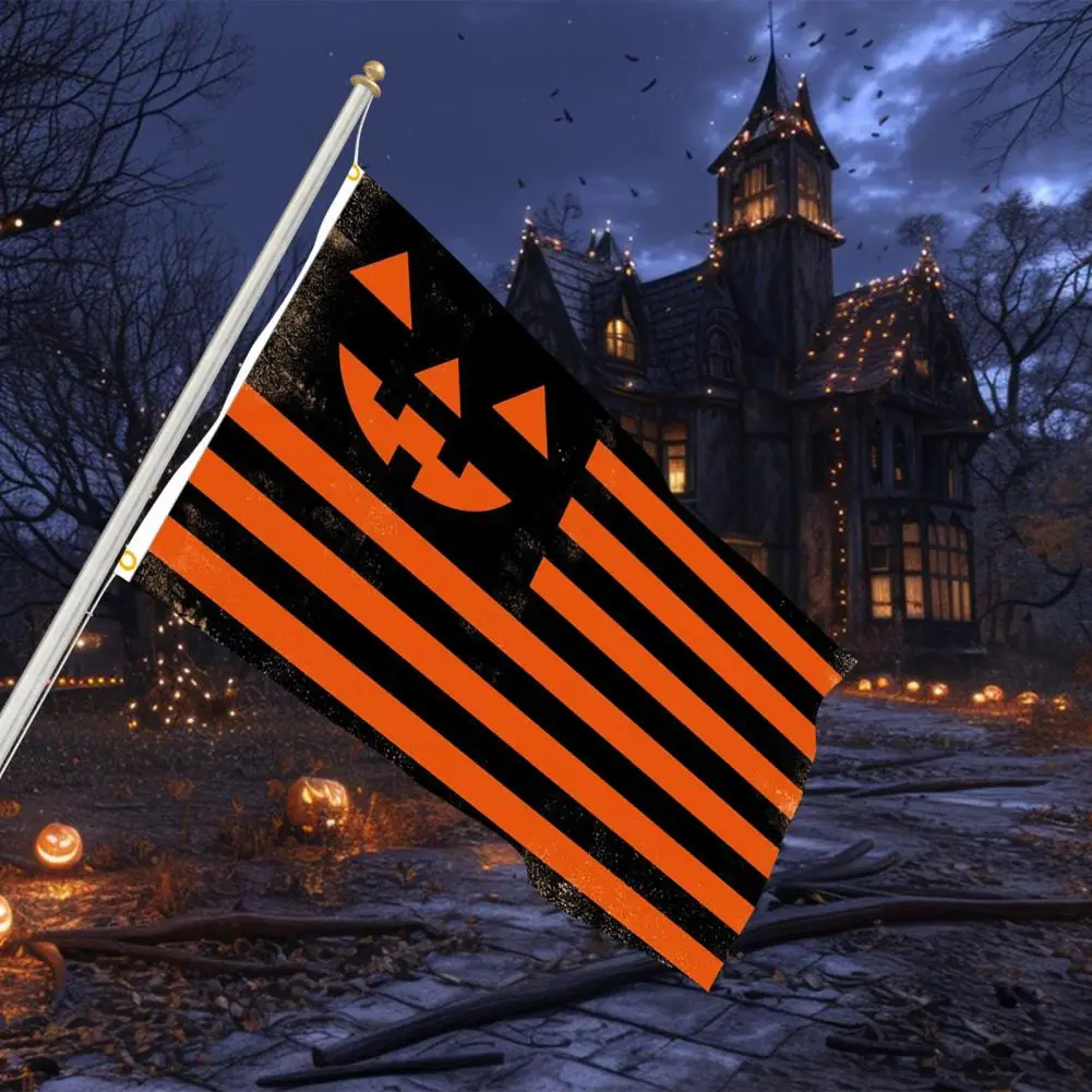 High-quality Halloween Decoration Double Halloween Flag 3x5ft with Orange Black Stripes Pumpkin Ghost for Outdoor for Indoor