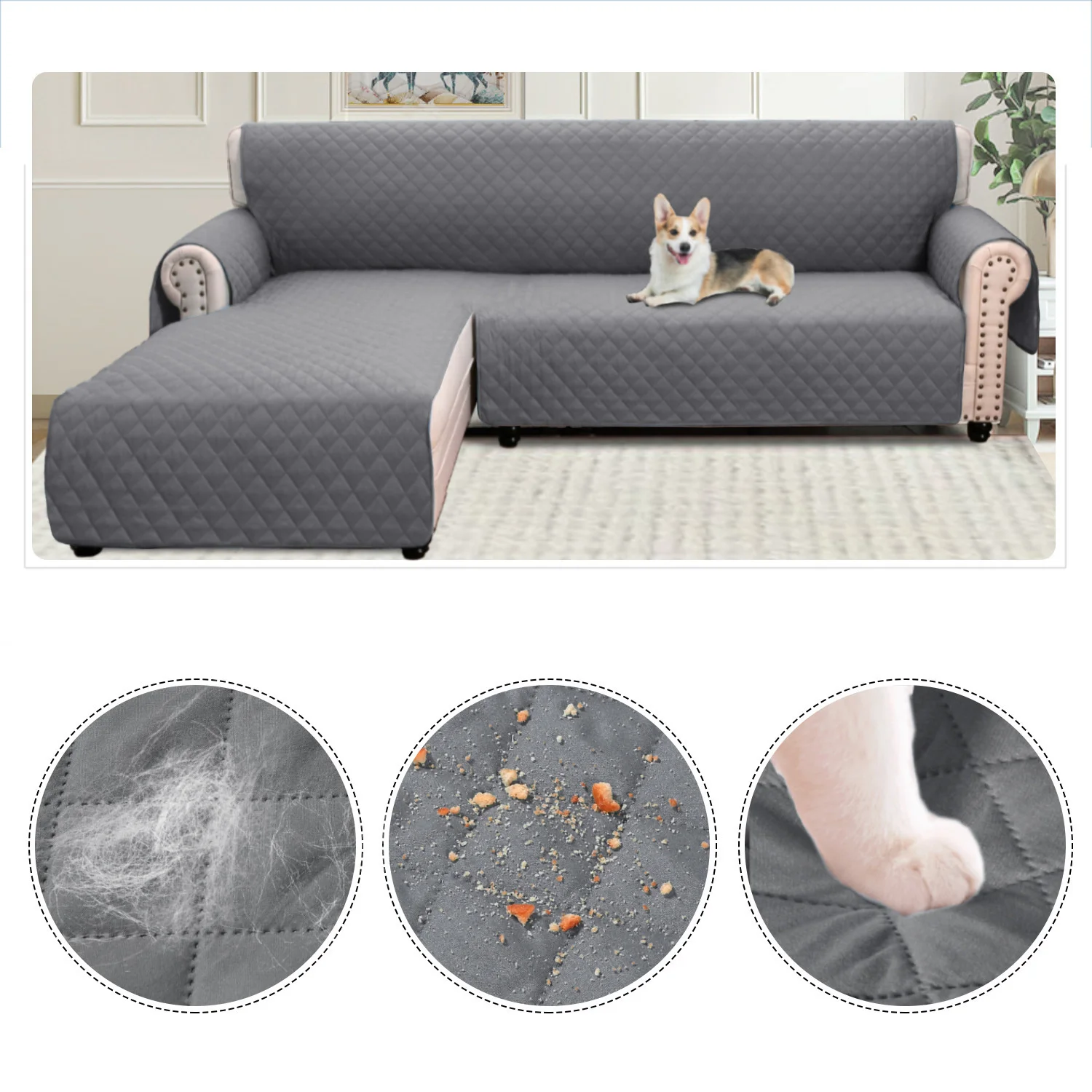 Solid Color One Piece Sectional Corner Sofa Cover Non-slip L Shape Sofa Couch Cover For Pet Washable Sofa Covers For Living Room