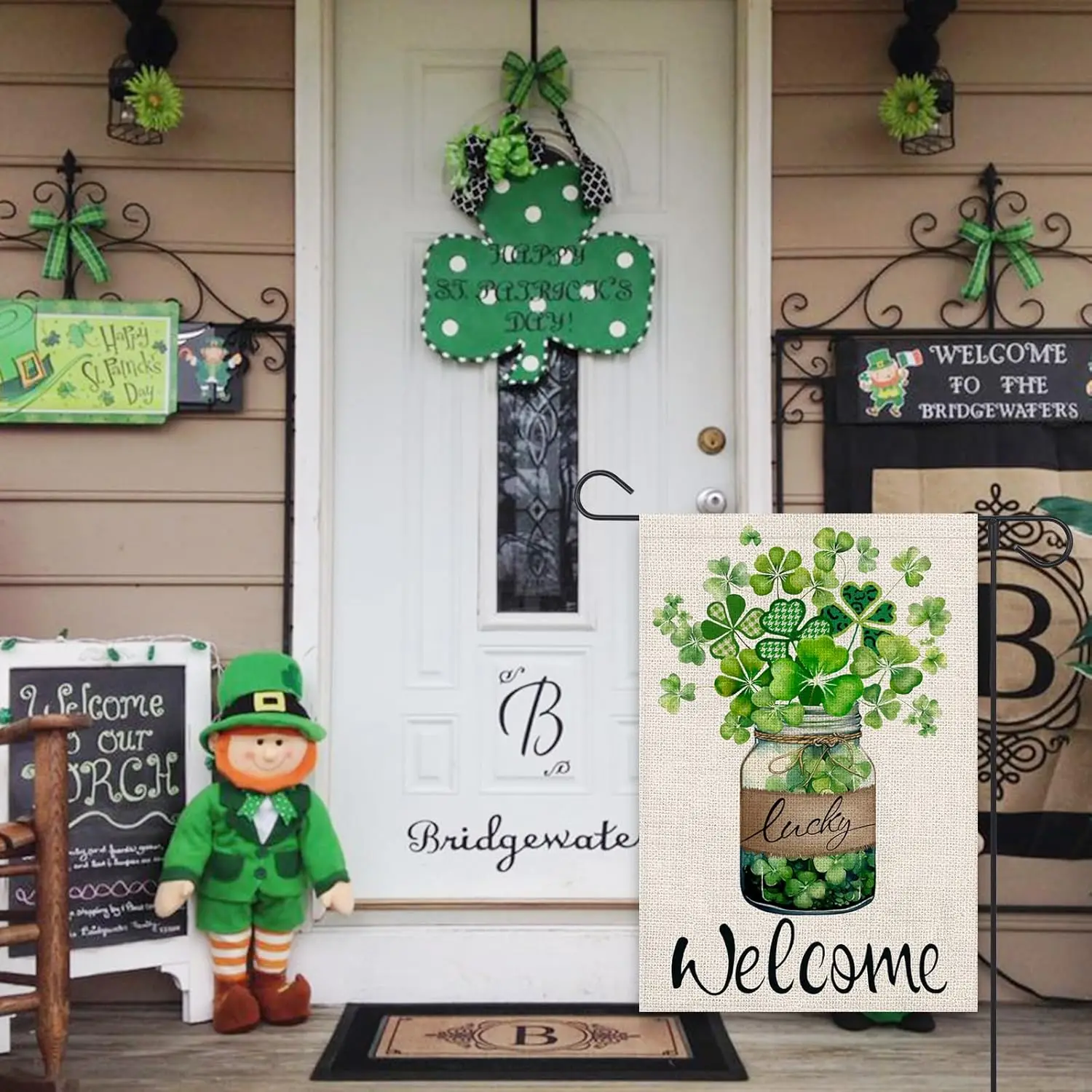 St Patricks Day Garden Flag 12x18 Inch Double Sided Mason Jar Shamrocks Lucky Clovers Floral Small Outside Welcome Flag for  yyi
