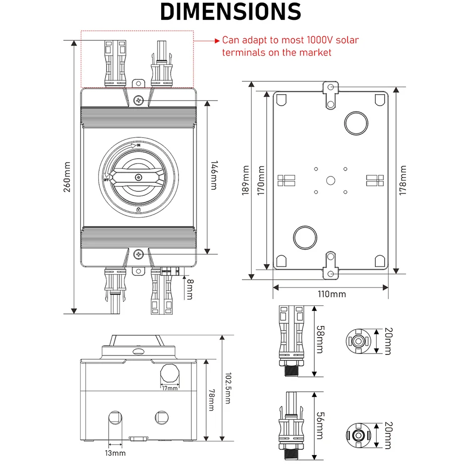 Solar Disconnect Switch DKPM PV DC Photovoltaic Isolation Switch 1500V 40A Outdoor Waterproof IP66