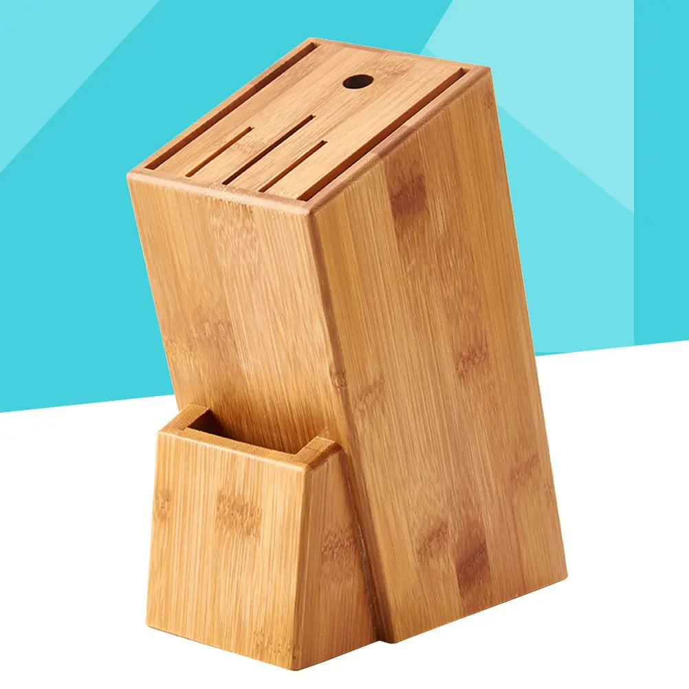 Premium Bamboo Knife Holder Rack Sturdy Kitchen Knife Block Wood Grain Finish for Cutting Utensils Storage Organization