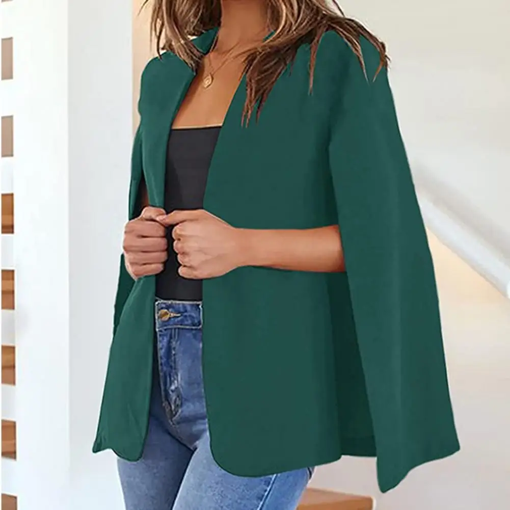 Open Front Suit Jacket Stylish Women\'s Cloak Suit Coat Collarless Split Sleeve Design for Office Lady Casual for Spring/autumn