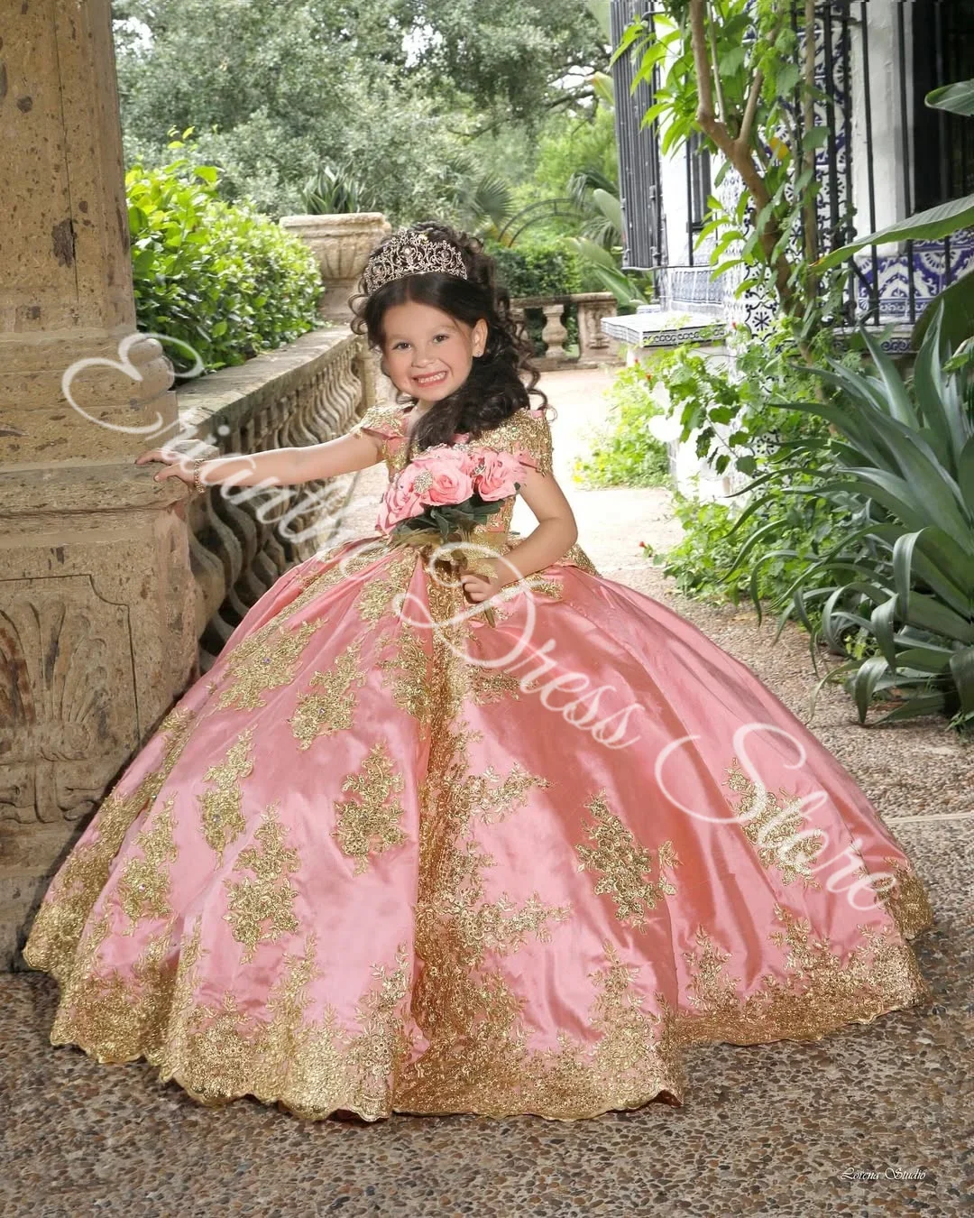 Customized Pink Satin Lace Applique Puffy Flower Girl Dress for Wedding Kids Birthday Party First Communion Ball Gown Customized