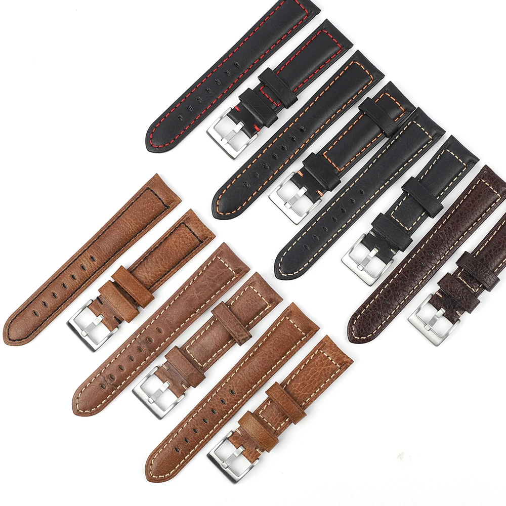

Vintage Cracked Real Leather Watchband Waterproof Cowhide For Panerai 18mm 19mm 20mm 21mm 22mm Watch Strap Man Wrist Accessories