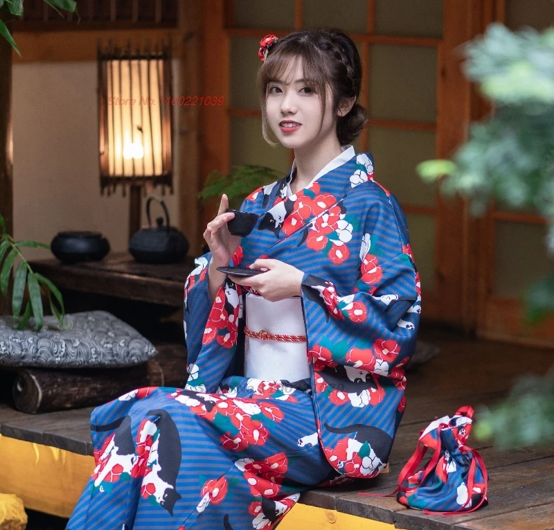 

2025 japanese traditional kimono national flower print women kimono robe traditional kimono yukata girl photography clothing