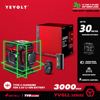 YEVOLT YVGLL4XS12T Series Green Laser Level 3-Plane 12-Line Self-leveling 360 3D Horizontal & Vertical Power Measuring Tools