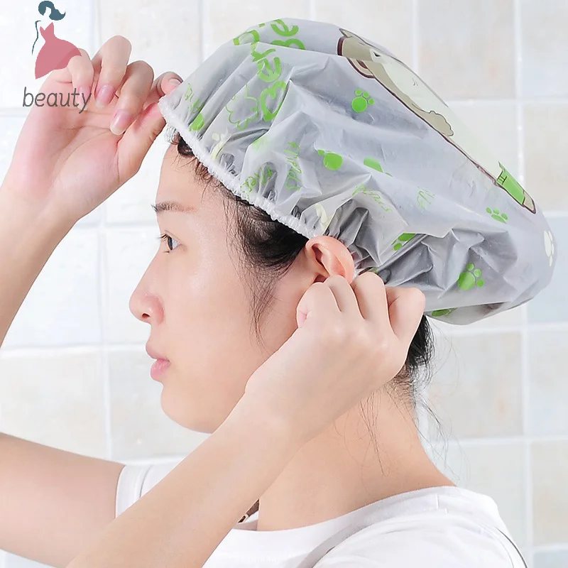 Gorro de baño de dibujos animados, gorro de ducha grueso e impermeable con humo de aceite, suministros para Spa y salón de belleza, 1 piezas