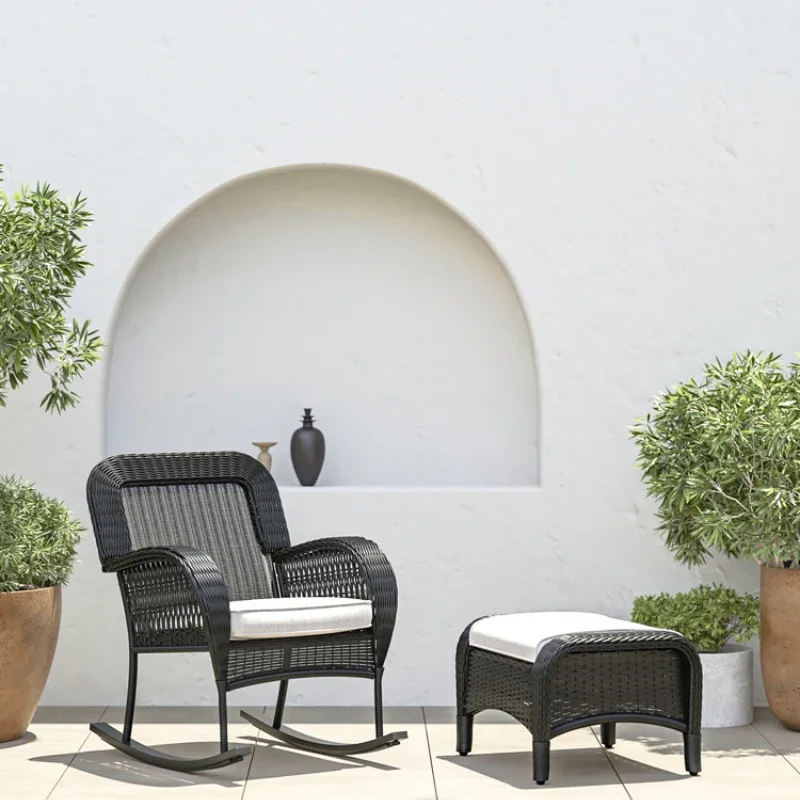 Courtyard Balcony Casual Rocking Rattan Table and Chair Two-Piece Set Combination Chair Rattan