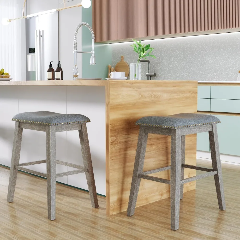 

Counter Height Bar Stools Set of 2, 24 Inch Barstools for Kitchen Island, Upholstered Kitchen Chairs with Thick Saddle Seats