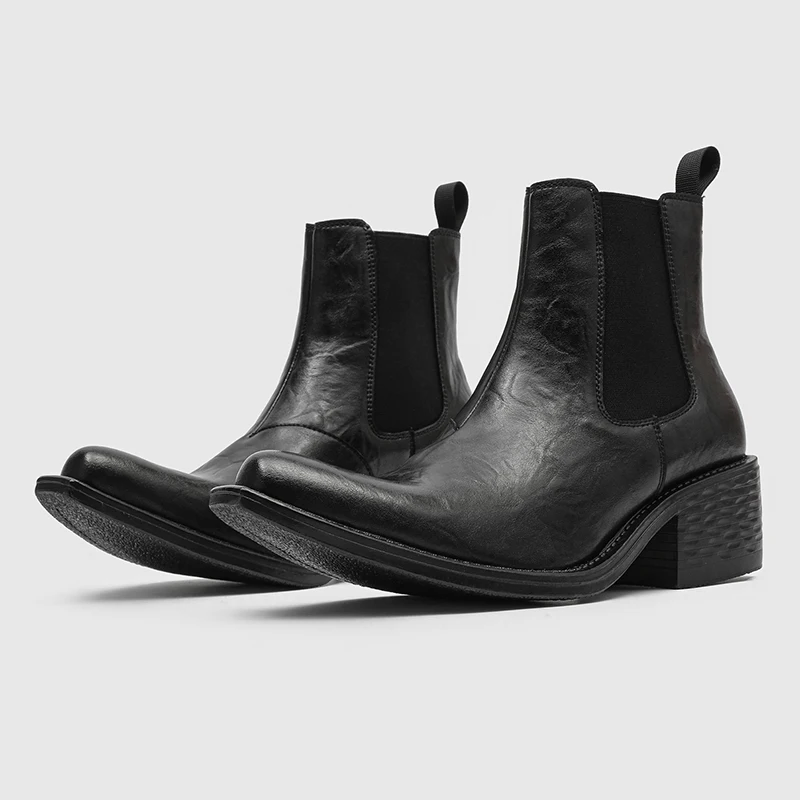 High Quality Men's Designer High-top Pointed Boots British Casual Trendy High-heeled Wizard Boots