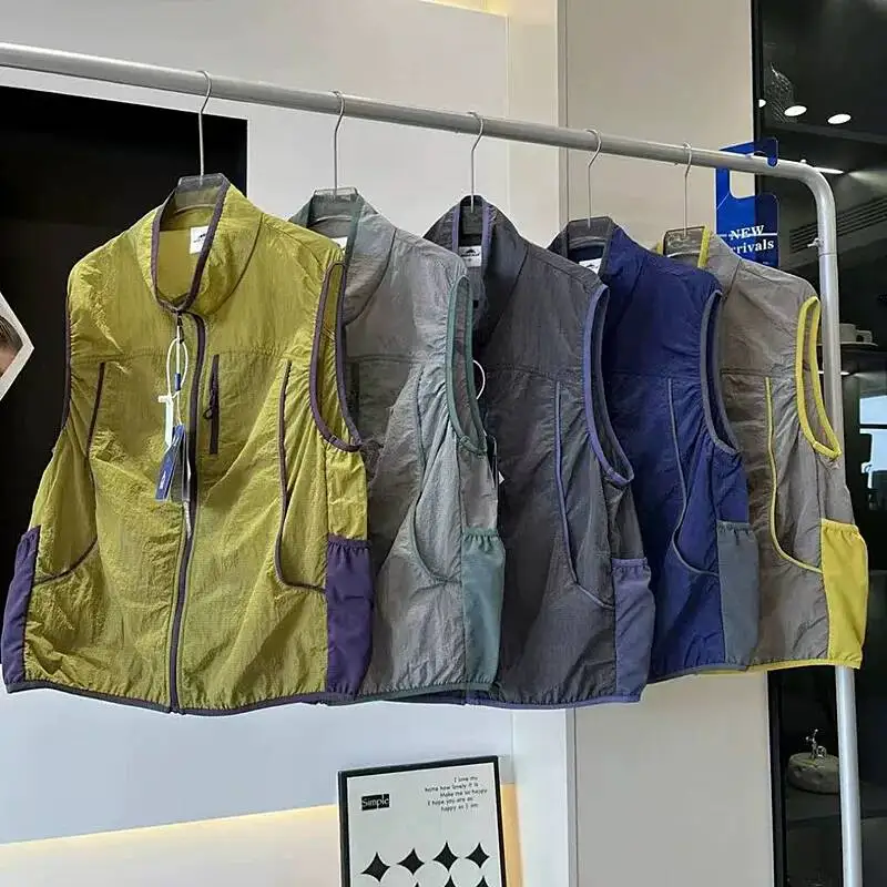 2026 New Mountain Style Outdoor Lightweight Vest Thin Breathable Quick Dry Sun Protection Unisex Waistcoat Color Block Spliced